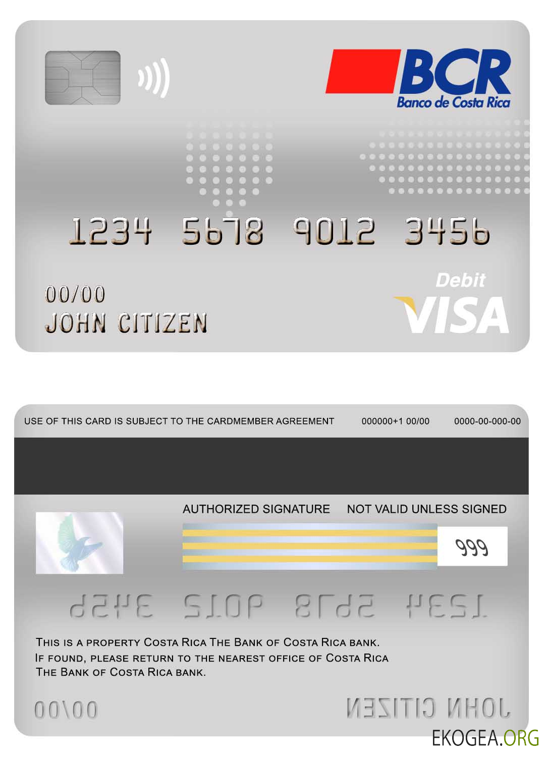 Costa Rica Carte de débit visa bancaire de la Banque du Costa Rica